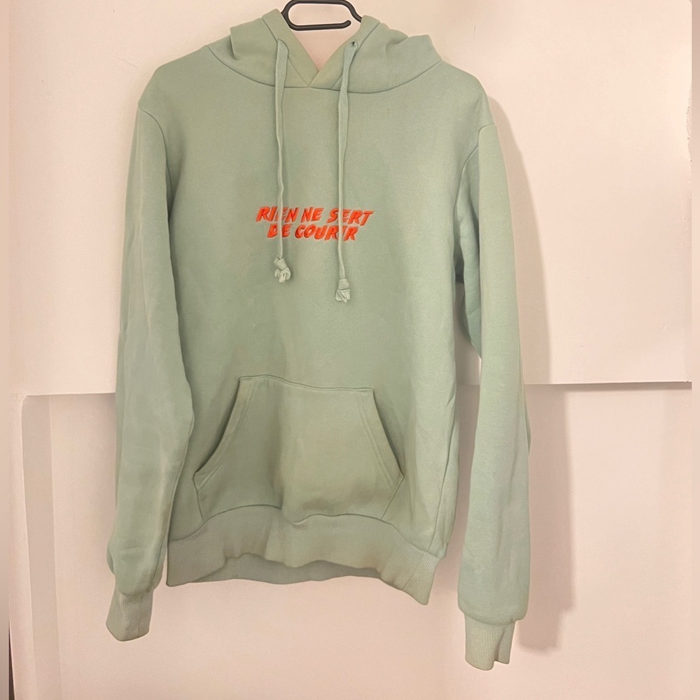 New Regime “Rien ne serre de courir” Mint Green Hoodie XS